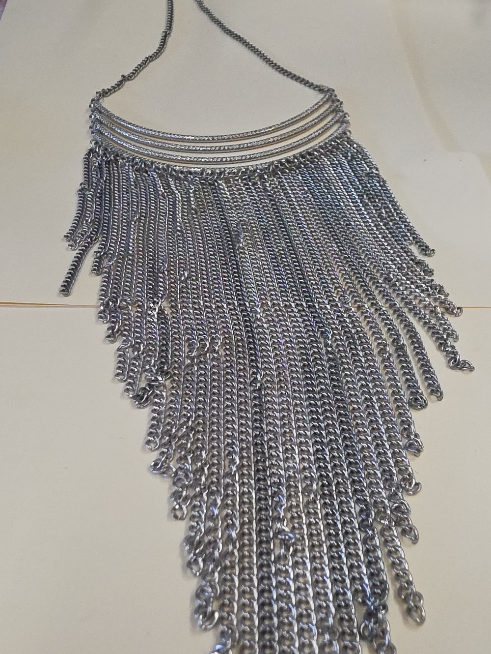 Silver Fringe Statement Necklace - Women Jewelry